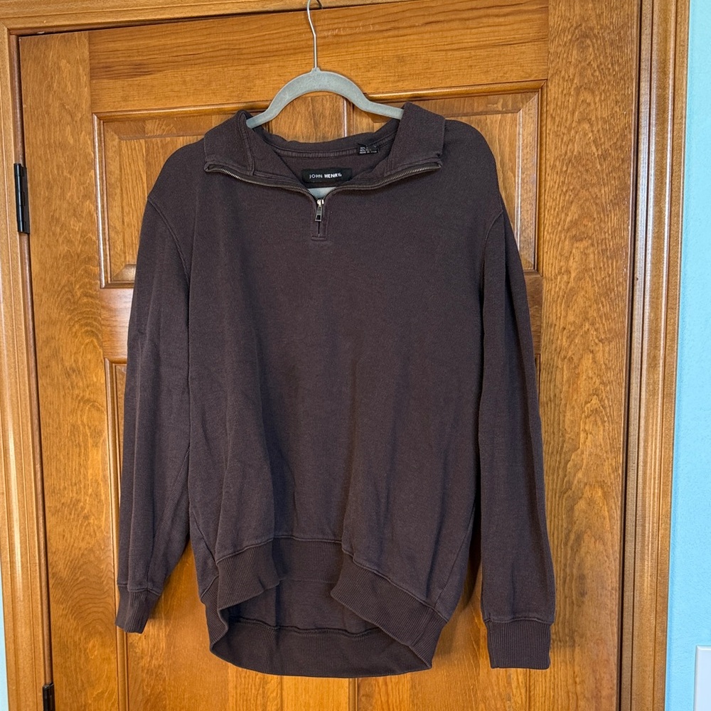 John Henry Men's Dark Brown Quarter Zip Sweater